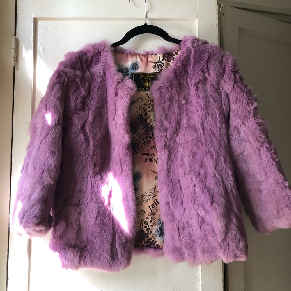Genuine Rabbit Fur Coat Purple Size Small Jacket